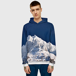 Толстовка-худи мужская Снежные горы, синие небо, цвет: 3D-белый — фото 2