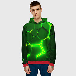 Толстовка-худи мужская 3D ПЛИТЫ НЕОН NEON GREEN HEXAGON РАЗЛОМ, цвет: 3D-красный — фото 2