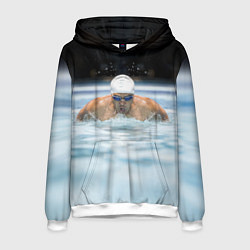 Толстовка-худи мужская Плавание Пловец, цвет: 3D-белый