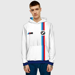 Толстовка-худи мужская БМВ 3 STRIPE BMW WHITE, цвет: 3D-синий — фото 2