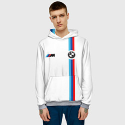 Толстовка-худи мужская БМВ 3 STRIPE BMW WHITE, цвет: 3D-меланж — фото 2