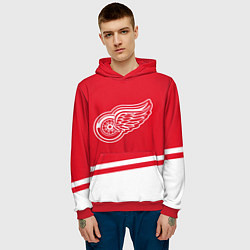 Толстовка-худи мужская Detroit Red Wings, Детройт Ред Уингз Диагональные, цвет: 3D-красный — фото 2