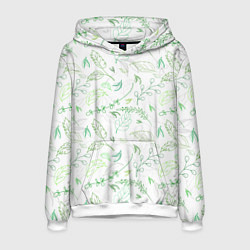 Толстовка-худи мужская Хаос из зелёных веток и листьев, цвет: 3D-белый