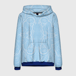 Толстовка-худи мужская Вязаный светлый узор, абстракция Нежный голубой цв, цвет: 3D-синий