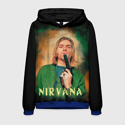 Толстовка-худи мужская Nirvana - Kurt Cobain with a gun, цвет: 3D-синий