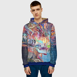 Толстовка-худи мужская Cyber skull Vanguard pattern, цвет: 3D-синий — фото 2