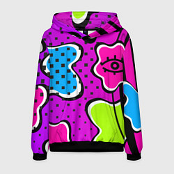 Толстовка-худи мужская Яркий абстрактный узор в стиле 90х, неоновые цвета, цвет: 3D-черный