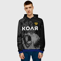 Толстовка-худи мужская Коля Россия Медведь, цвет: 3D-синий — фото 2