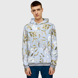 Толстовка-худи мужская Цветы Золотые Листья, цвет: 3D-меланж — фото 2