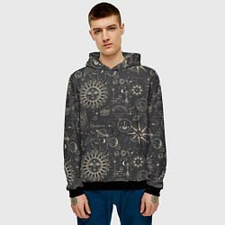 Толстовка-худи мужская Небесные тела, созвездия, солнце, космос, мистика, цвет: 3D-черный — фото 2
