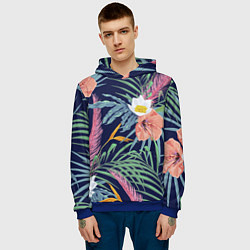 Толстовка-худи мужская Цветы Гибискусы, цвет: 3D-синий — фото 2