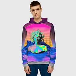 Толстовка-худи мужская Gorgon Medusa Vaporwave Neon Mountains, цвет: 3D-меланж — фото 2