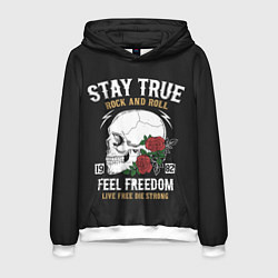 Толстовка-худи мужская Сила в правде, а правда в рок-н-ролле!, цвет: 3D-белый