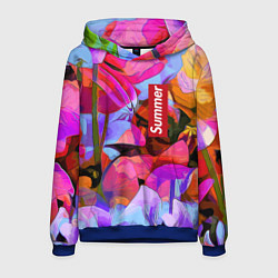 Толстовка-худи мужская Красочный летний цветочный паттерн Summer color pa, цвет: 3D-синий