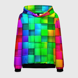 Толстовка-худи мужская РАЗНОЦВЕТНЫЕ КУБИКИ MULTICOLORED CUBES, цвет: 3D-черный