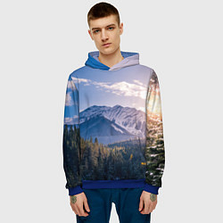 Толстовка-худи мужская Горы Лес Солнце, цвет: 3D-синий — фото 2