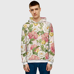 Толстовка-худи мужская Цветы Английские Розы, цвет: 3D-белый — фото 2