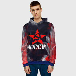 Толстовка-худи мужская Ссср - серп и молот - звезда - пламя, цвет: 3D-синий — фото 2