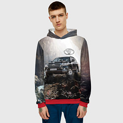 Толстовка-худи мужская Toyota Land Cruiser 200 в пещере со скальными рису, цвет: 3D-красный — фото 2