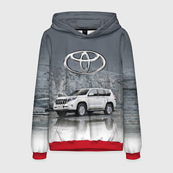 Толстовка-худи мужская Toyota Land Cruiser на фоне скалы, цвет: 3D-красный