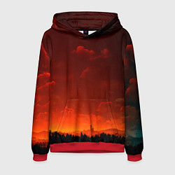 Толстовка-худи мужская Облака перед восходом солнца, цвет: 3D-красный
