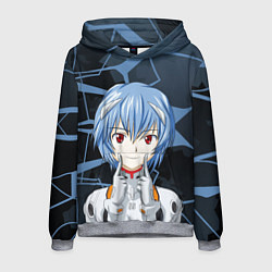 Толстовка-худи мужская Евангелион - пилот Рей Аянами, цвет: 3D-меланж