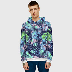 Толстовка-худи мужская Разноцветные Листья Пальм, цвет: 3D-белый — фото 2