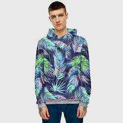 Толстовка-худи мужская Разноцветные Листья Пальм, цвет: 3D-меланж — фото 2