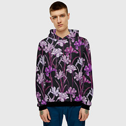 Толстовка-худи мужская Цветы Фиолетовые Ирисы, цвет: 3D-черный — фото 2