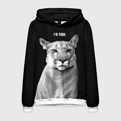 Толстовка-худи мужская Смотрящая пума, цвет: 3D-белый