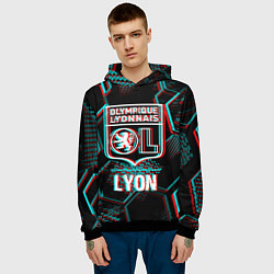 Толстовка-худи мужская Lyon FC в стиле Glitch на темном фоне, цвет: 3D-черный — фото 2