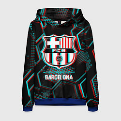 Толстовка-худи мужская Barcelona FC в стиле Glitch на темном фоне, цвет: 3D-синий
