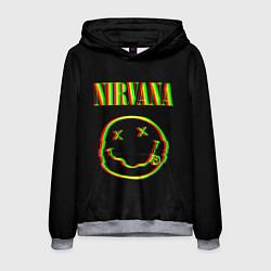Толстовка-худи мужская Nirvana глитч, цвет: 3D-меланж