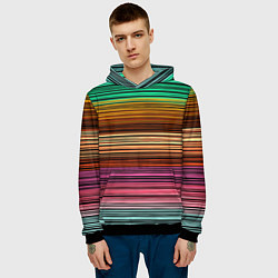 Толстовка-худи мужская Multicolored thin stripes Разноцветные полосы, цвет: 3D-черный — фото 2