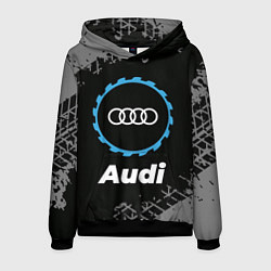 Толстовка-худи мужская Audi в стиле Top Gear со следами шин на фоне, цвет: 3D-черный