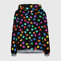 Толстовка-худи мужская Сердечки разноцветные на черном, цвет: 3D-меланж
