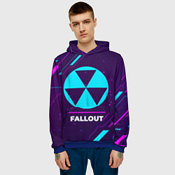 Толстовка-худи мужская Символ Fallout в неоновых цветах на темном фоне, цвет: 3D-синий — фото 2