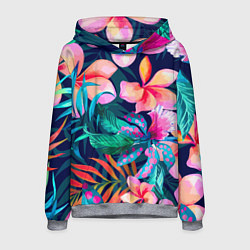 Толстовка-худи мужская Яркие тропические цветы Лето, цвет: 3D-меланж