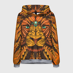Толстовка-худи мужская Африканский Лев Морда Льва с узорами Мандала, цвет: 3D-меланж