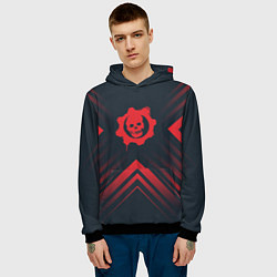 Толстовка-худи мужская Красный Символ Gears of War на темном фоне со стре, цвет: 3D-черный — фото 2