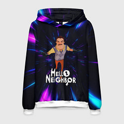 Толстовка-худи мужская Hello Neighbor Привет сосед Бегущий сосед, цвет: 3D-белый