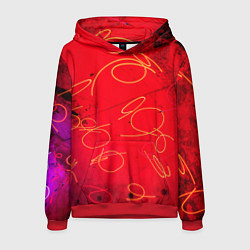 Толстовка-худи мужская Неоновые фонарики на поверхности - Красный, цвет: 3D-красный