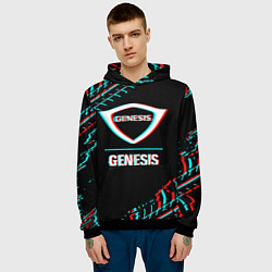 Толстовка-худи мужская Значок Genesis в стиле Glitch на темном фоне, цвет: 3D-черный — фото 2
