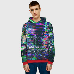 Толстовка-худи мужская Ночной город - glitch, цвет: 3D-красный — фото 2