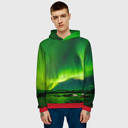 Толстовка-худи мужская Абстрактное полярное сияние - Зелёный, цвет: 3D-красный — фото 2