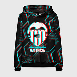 Толстовка-худи мужская Valencia FC в стиле glitch на темном фоне, цвет: 3D-черный