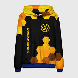 Толстовка-худи мужская Volkswagen - gold gradient: символ и надпись верти, цвет: 3D-синий