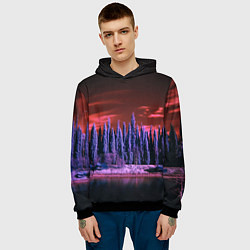 Толстовка-худи мужская Абстрактный фиолетовый лес и тёмная река, цвет: 3D-черный — фото 2