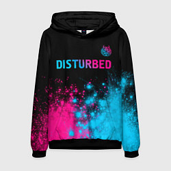 Толстовка-худи мужская Disturbed - neon gradient: символ сверху, цвет: 3D-черный