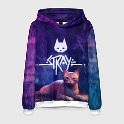 Толстовка-худи мужская Stray кот - дымок - neon, цвет: 3D-белый